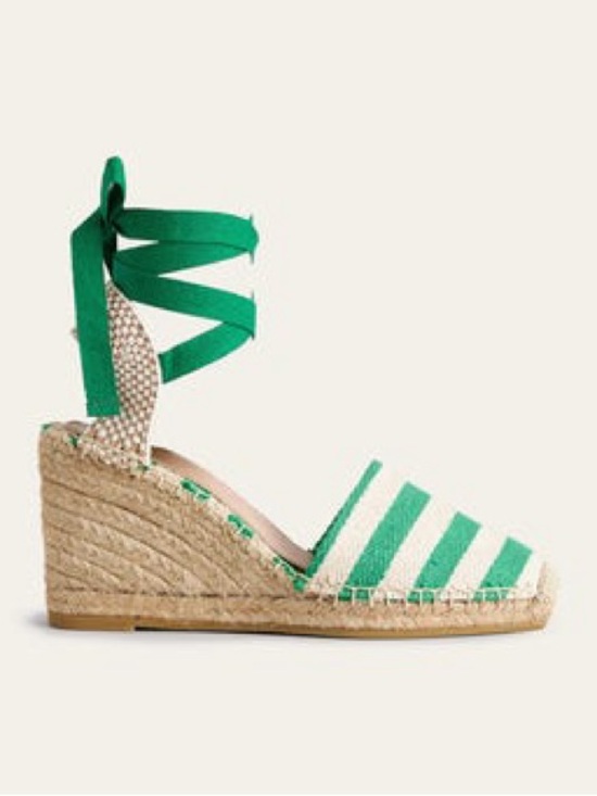 Boden Shoes - Boden Green and Cream Striped Espadrille Wedge with Ankle Tie